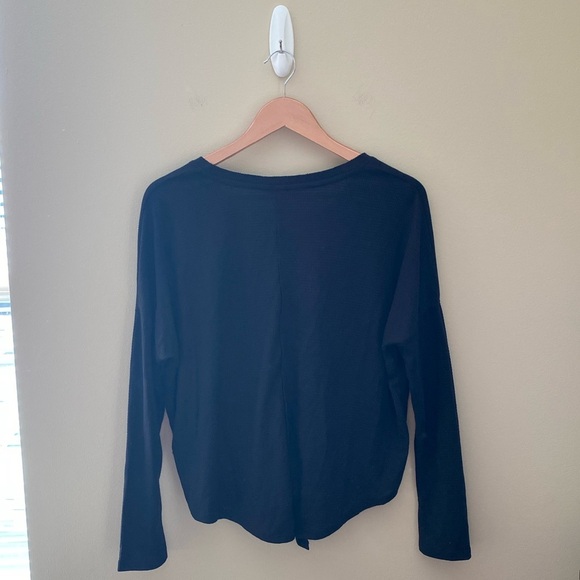 Women’s JoyLab Black Waffle Knit Tie Front Long Sleeve Top Size Small - Picture 4 of 7